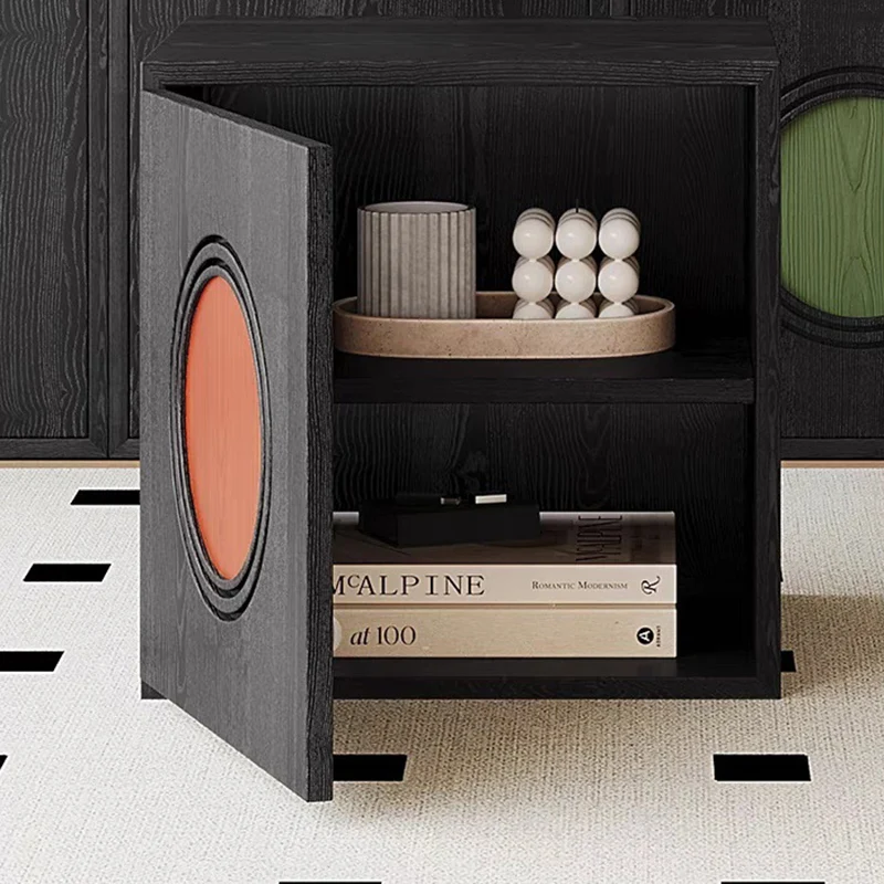Contemporary Retro Square Round Solid Wood Composable Storage Cabinet 1-Cabinet For Living Room