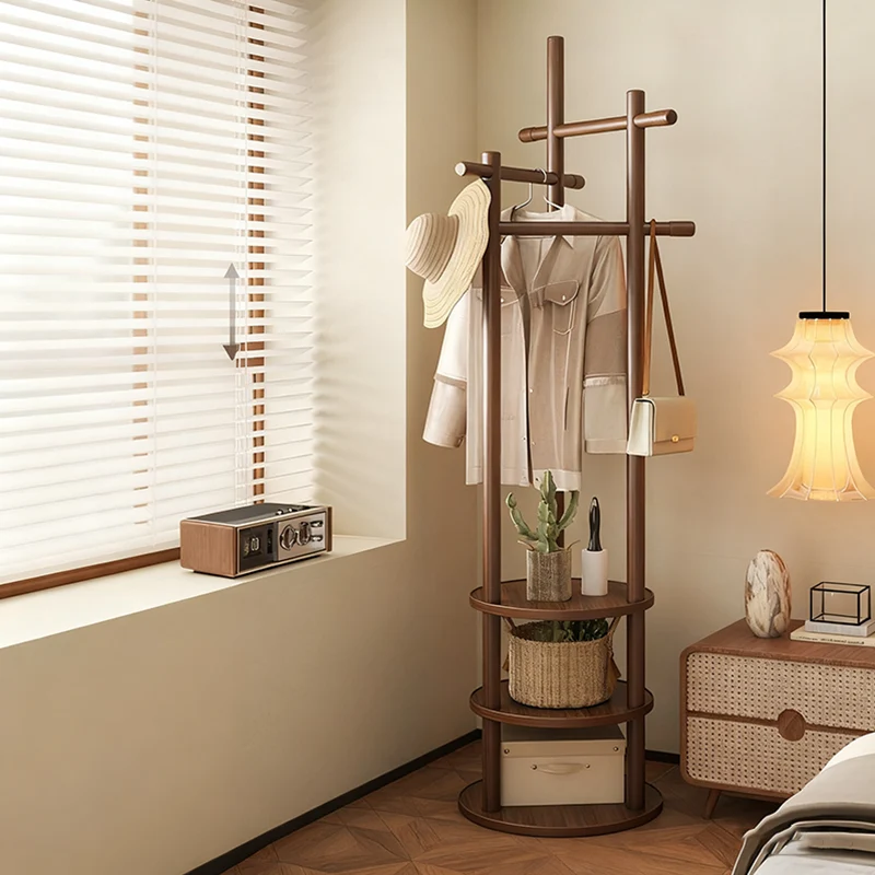 Modern Minimalist Rotatable Disk Branch Pine Wood MDF Clothes Tree Storage Shelf 3-Tier For Hallway & Entryway