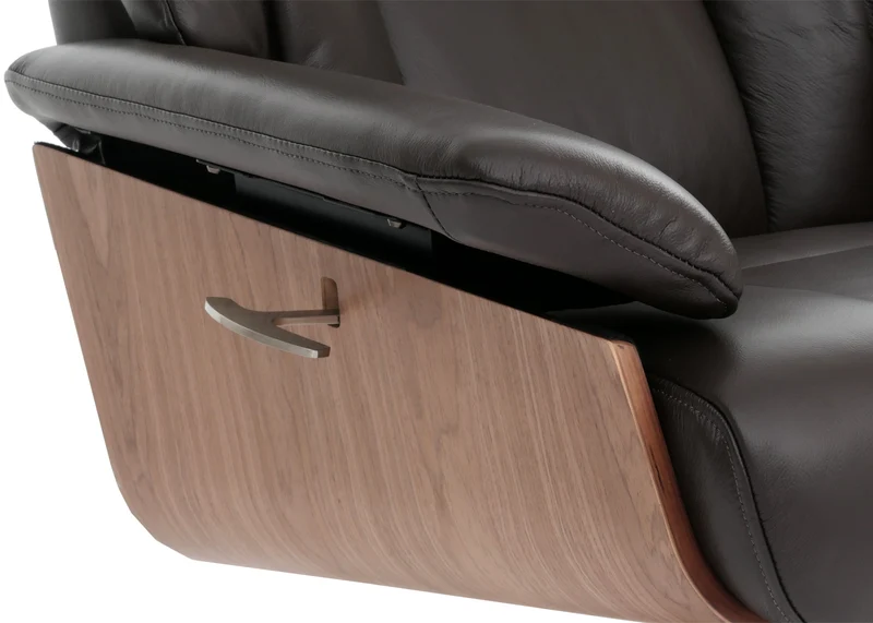 Fauteuil de relaxation avec accoudoirs et repose-pieds en véritable marron et bois 04_0007823