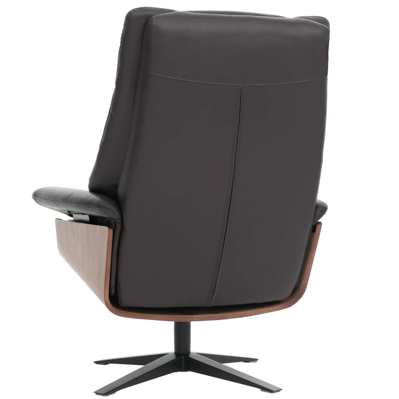 Fauteuil de relaxation avec accoudoirs et repose-pieds en véritable marron et bois 04_0007823