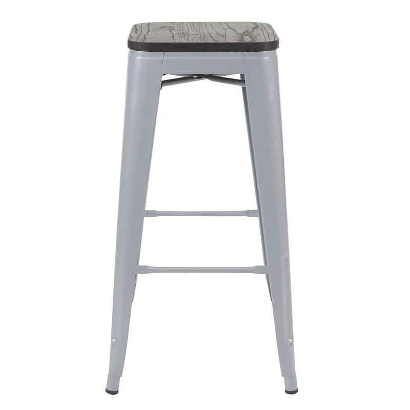 Lot de 4 tabourets de bar assise en bois cadre en métal gris design industriel empilable 04_0007578
