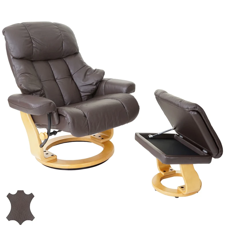 Fauteuil de relaxation TV avec repose-pieds capacité de charge 180 kg en cuir marron 04_0003661