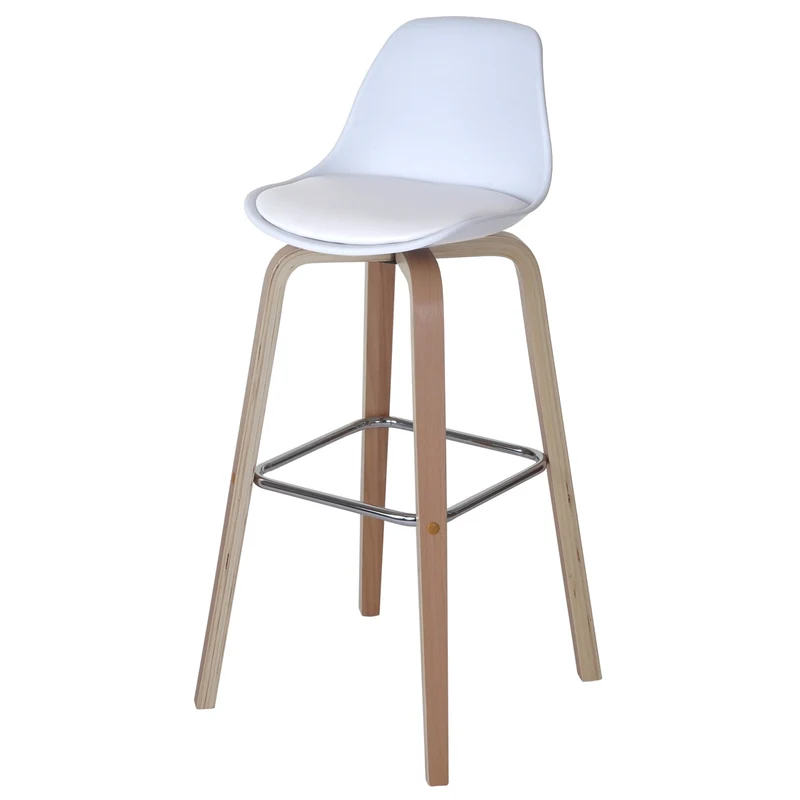 Lot de 2 chaises de bar tabourets comptoir chaise haute en synthétique blanc pieds en bois 04_0000110