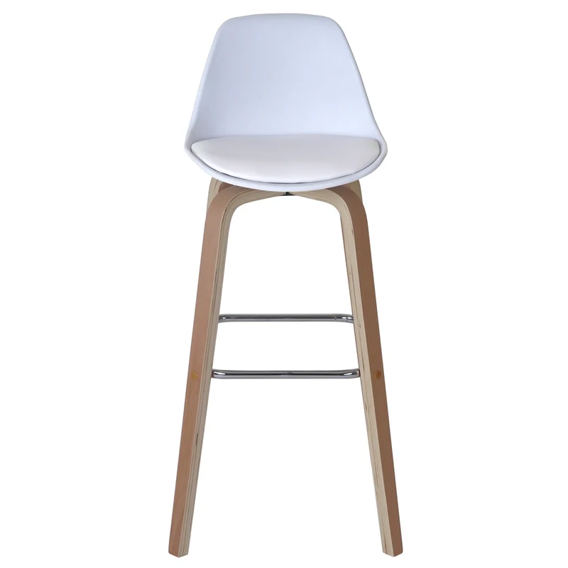 Lot de 2 chaises de bar tabourets comptoir chaise haute en synthétique blanc pieds en bois 04_0000110
