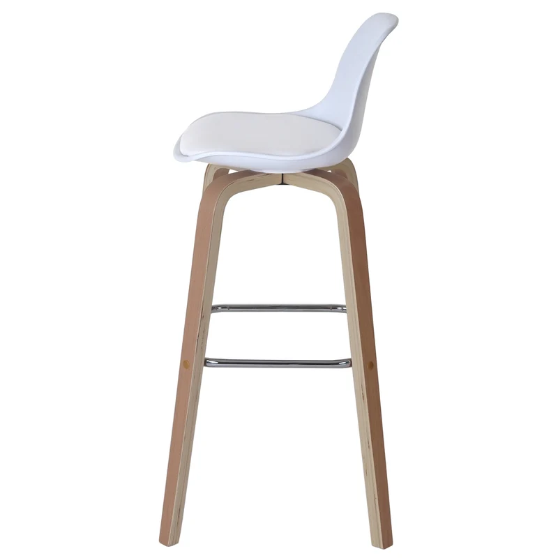 Lot de 2 chaises de bar tabourets comptoir chaise haute en synthétique blanc pieds en bois 04_0000110