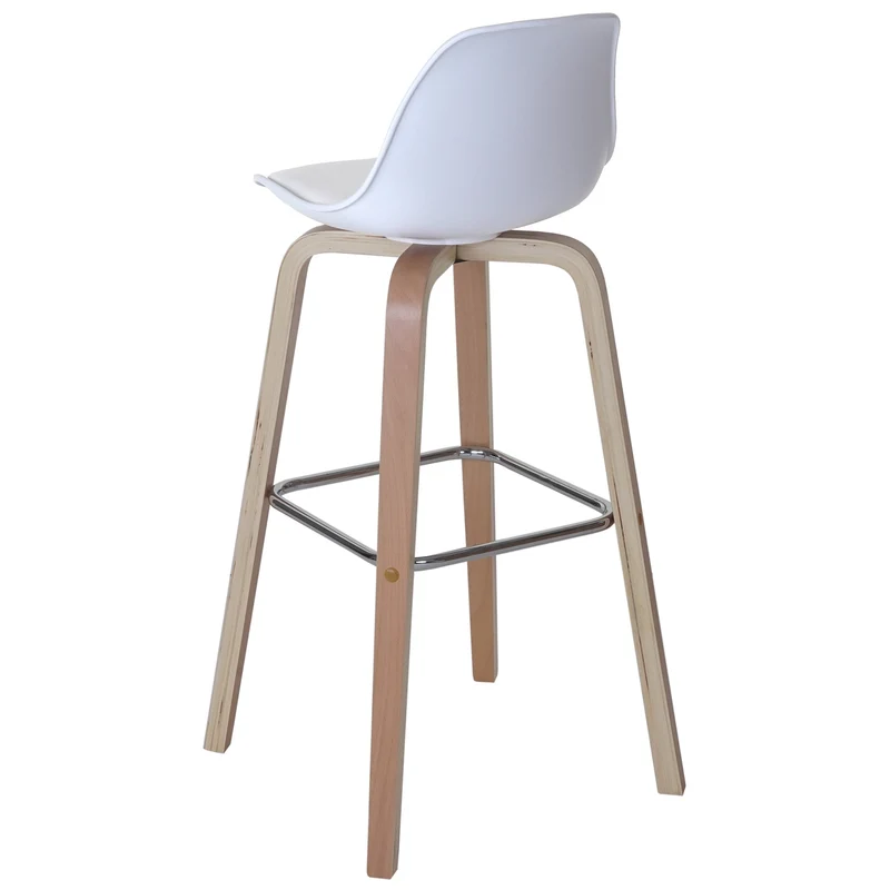 Lot de 2 chaises de bar tabourets comptoir chaise haute en synthétique blanc pieds en bois 04_0000110