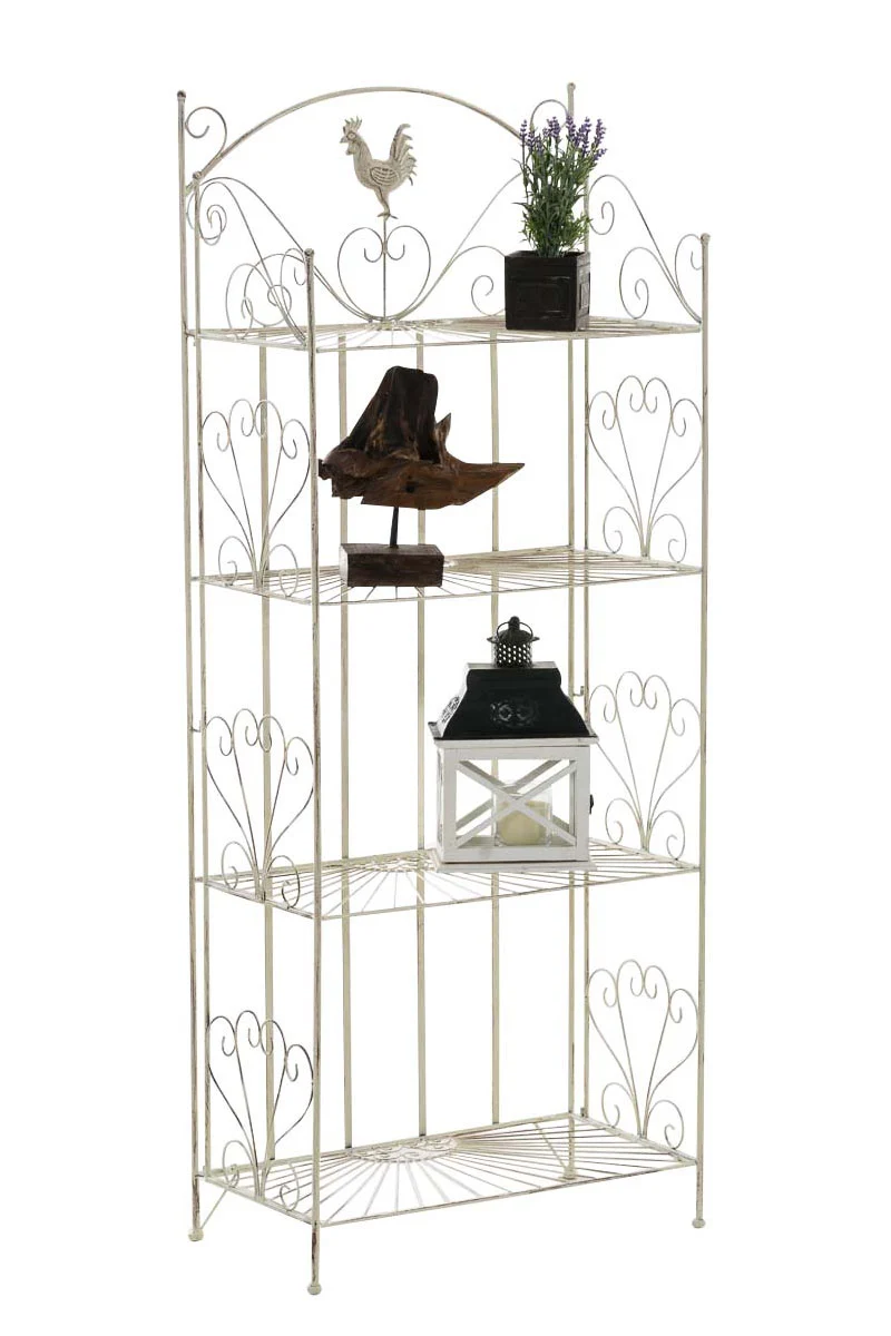 Etagère de rangement support plantes meuble pour terrasse balon salon en métal crème vieilli 10_0003984