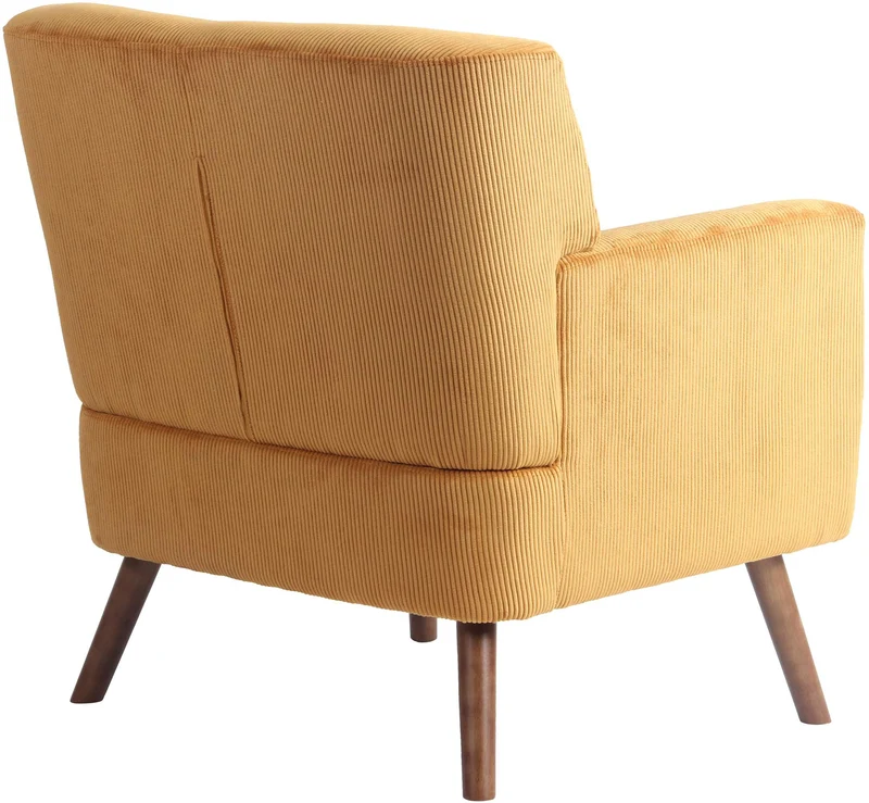 Fauteuil élégant en velours côtelé orange avec dossier à boutons capitonnés pieds en bois 10_0008242
