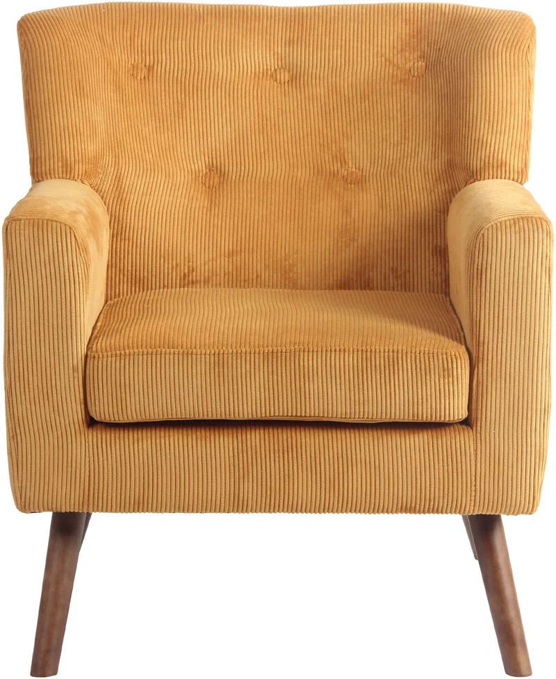 Fauteuil élégant en velours côtelé orange avec dossier à boutons capitonnés pieds en bois 10_0008242