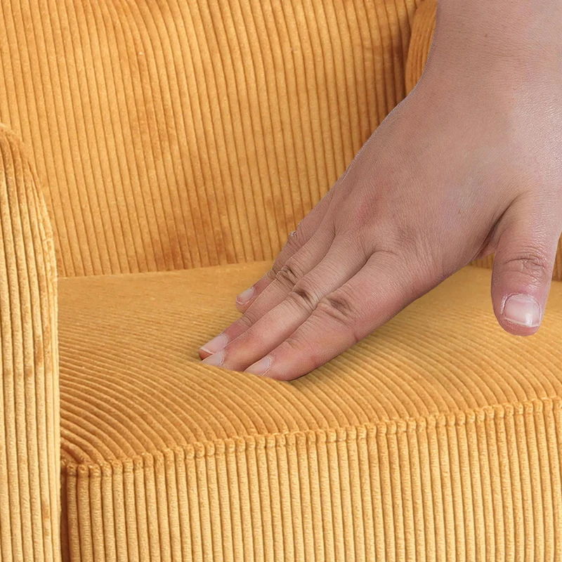 Fauteuil élégant en velours côtelé orange avec dossier à boutons capitonnés pieds en bois 10_0008242