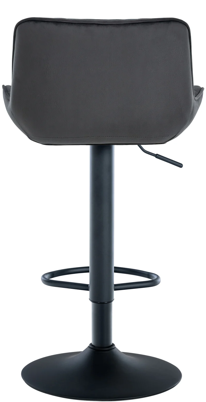 Tabouret de bar x1 assise avec coutures décoratives losange en velours noir et pieds en métal noir 10_0005228