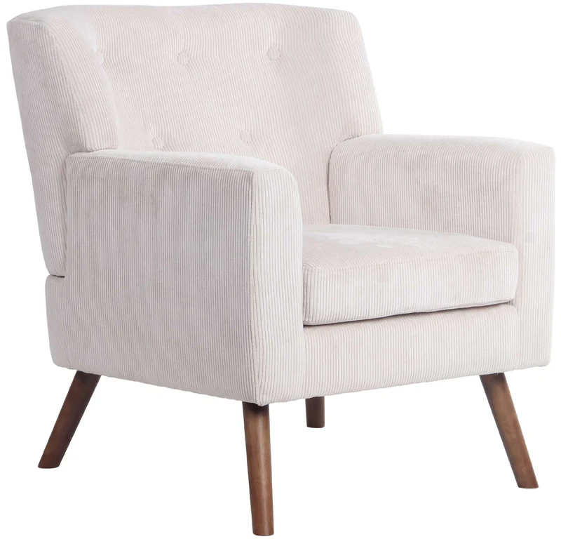 Fauteuil élégant en velours côtelé beige avec dossier à boutons capitonnés pieds en bois 10_0008248