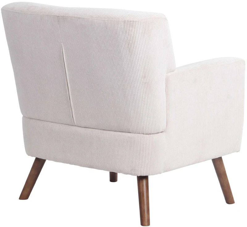 Fauteuil élégant en velours côtelé beige avec dossier à boutons capitonnés pieds en bois 10_0008248