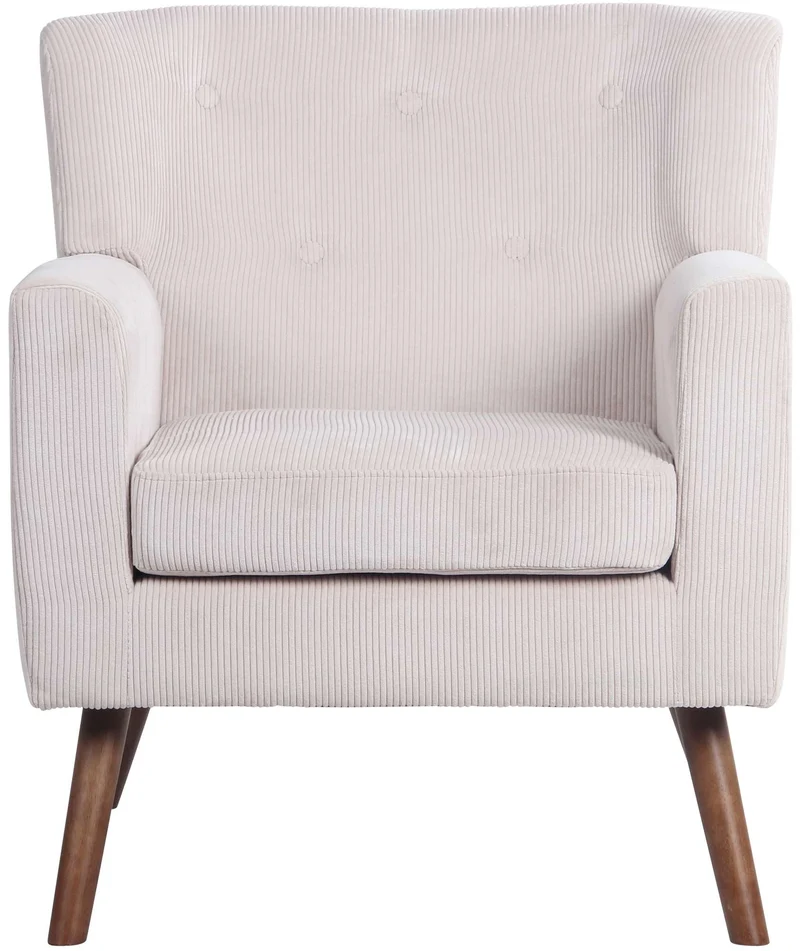 Fauteuil élégant en velours côtelé beige avec dossier à boutons capitonnés pieds en bois 10_0008248