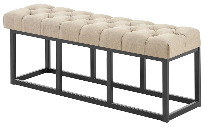 Banc capitonné rembourré 120 cm tissu taupe avec structure en métal noir design contemporain 10_0008605