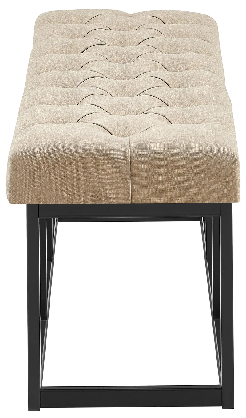 Banc capitonné rembourré 120 cm tissu taupe avec structure en métal noir design contemporain 10_0008605