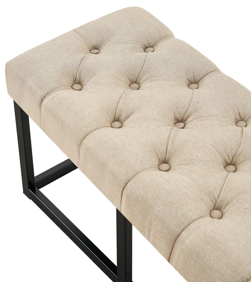 Banc capitonné rembourré 120 cm tissu taupe avec structure en métal noir design contemporain 10_0008605