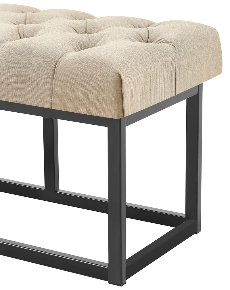Banc capitonné rembourré 120 cm tissu taupe avec structure en métal noir design contemporain 10_0008605