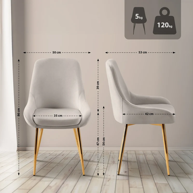Lot de 2 chaises de salle à manger élégance confort design moderne en velours gris structure métallique doré 10_0007690