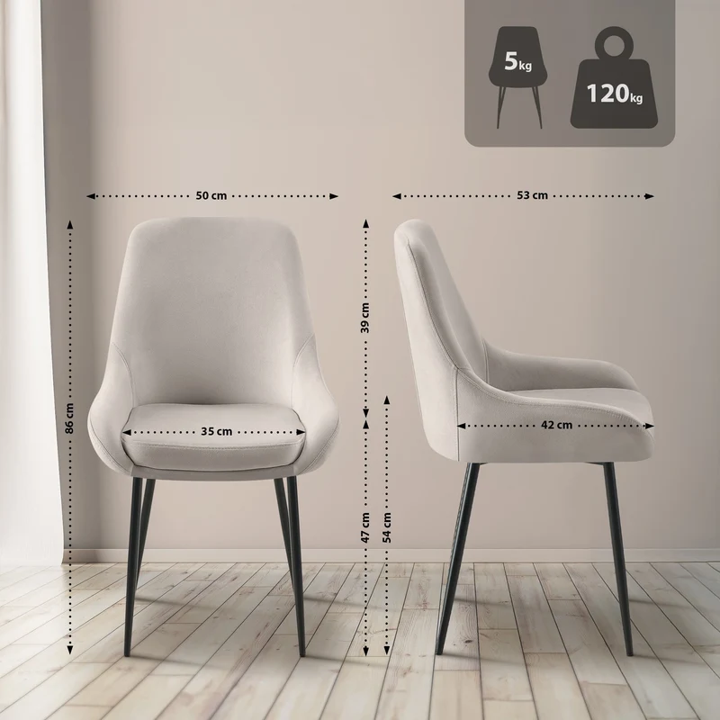 Chaise de salle à manger x1 élégance confort design moderne en velours gris structure métallique noir 10_0007485