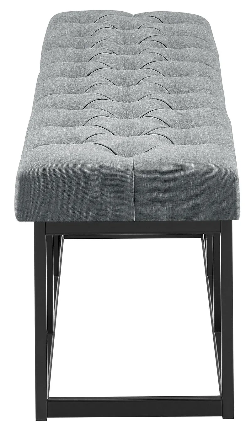 Banc capitonné rembourré 150 cm tissu gris foncé avec structure en métal noir design contemporain 10_0008613
