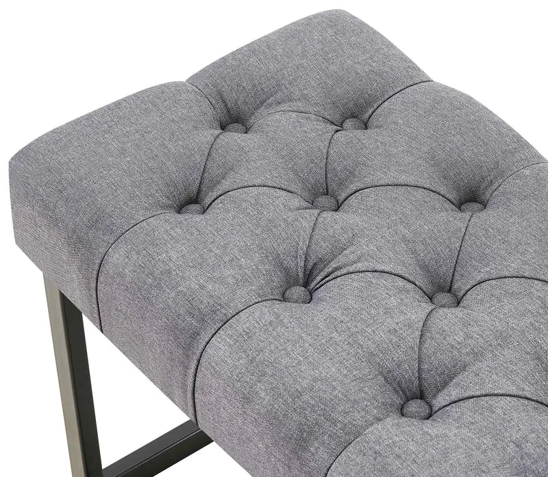Banc capitonné rembourré 150 cm tissu gris foncé avec structure en métal noir design contemporain 10_0008613