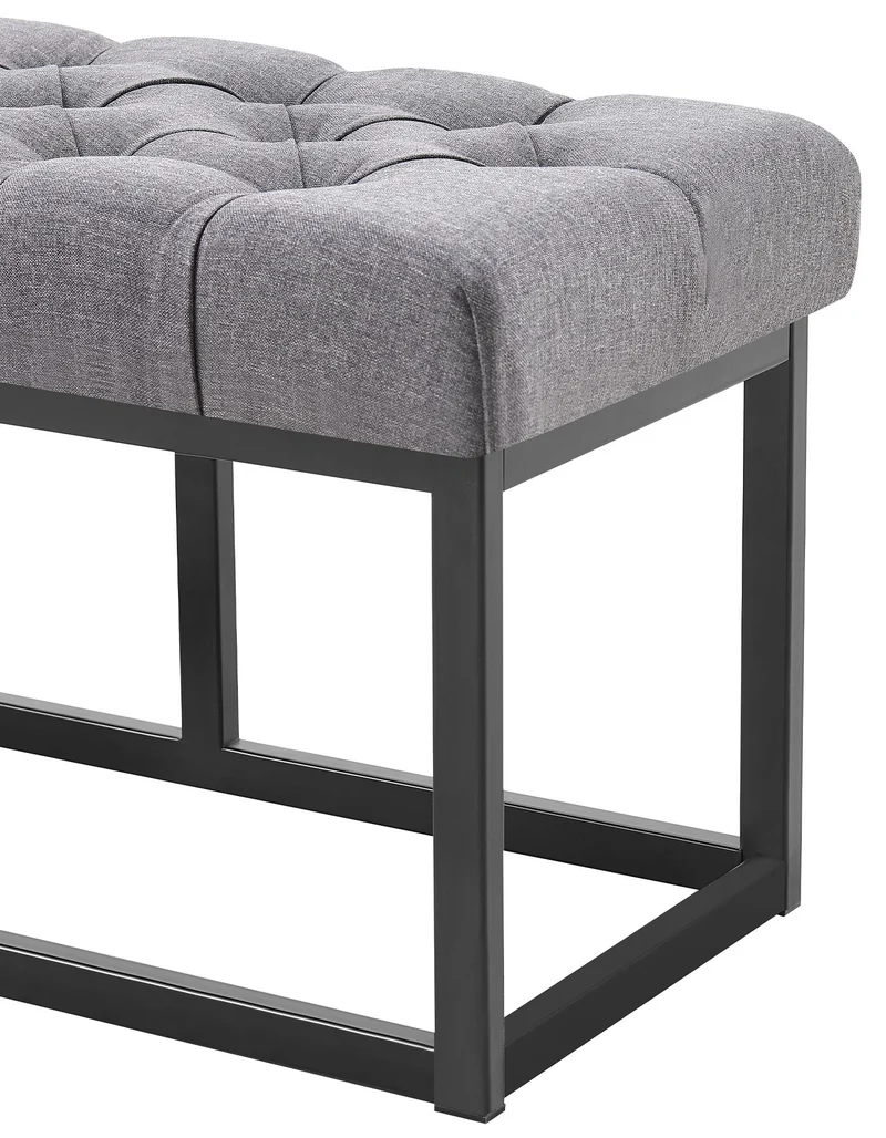 Banc capitonné rembourré 150 cm tissu gris foncé avec structure en métal noir design contemporain 10_0008613