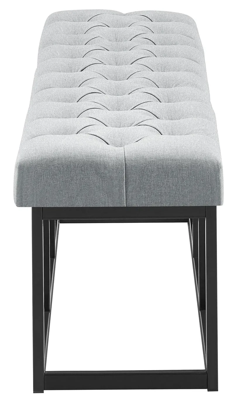 Banc capitonné rembourré 150 cm tissu gris avec structure en métal noir design contemporain 10_0008688