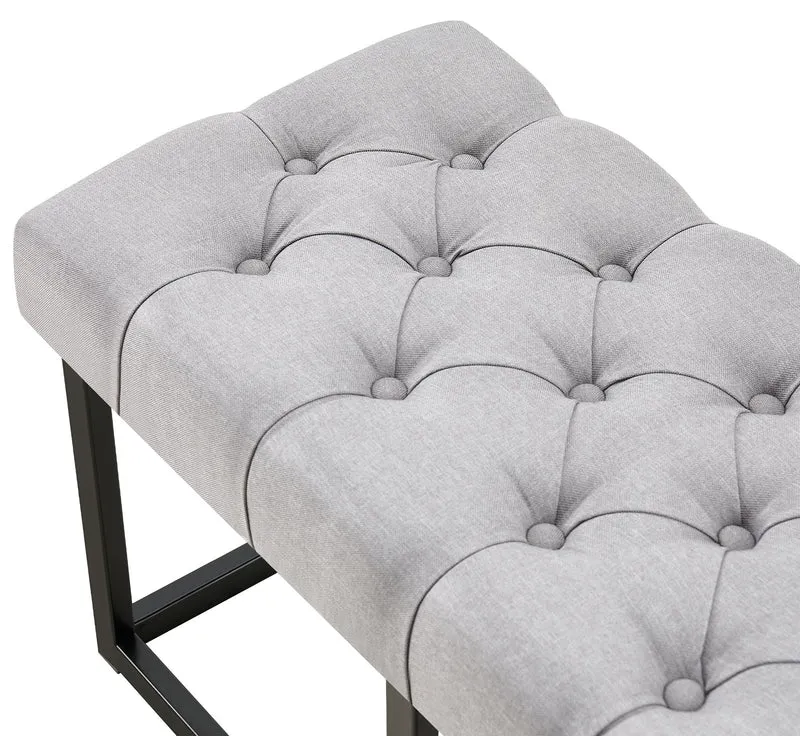 Banc capitonné rembourré 150 cm tissu gris avec structure en métal noir design contemporain 10_0008688