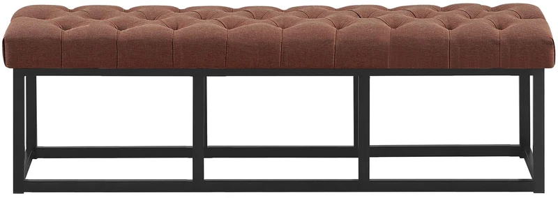 Banc capitonné rembourré 150 cm tissu marron avec structure en métal noir design contemporain 10_0008600