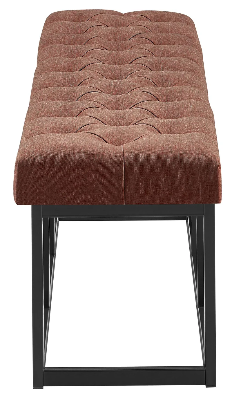 Banc capitonné rembourré 150 cm tissu marron avec structure en métal noir design contemporain 10_0008600