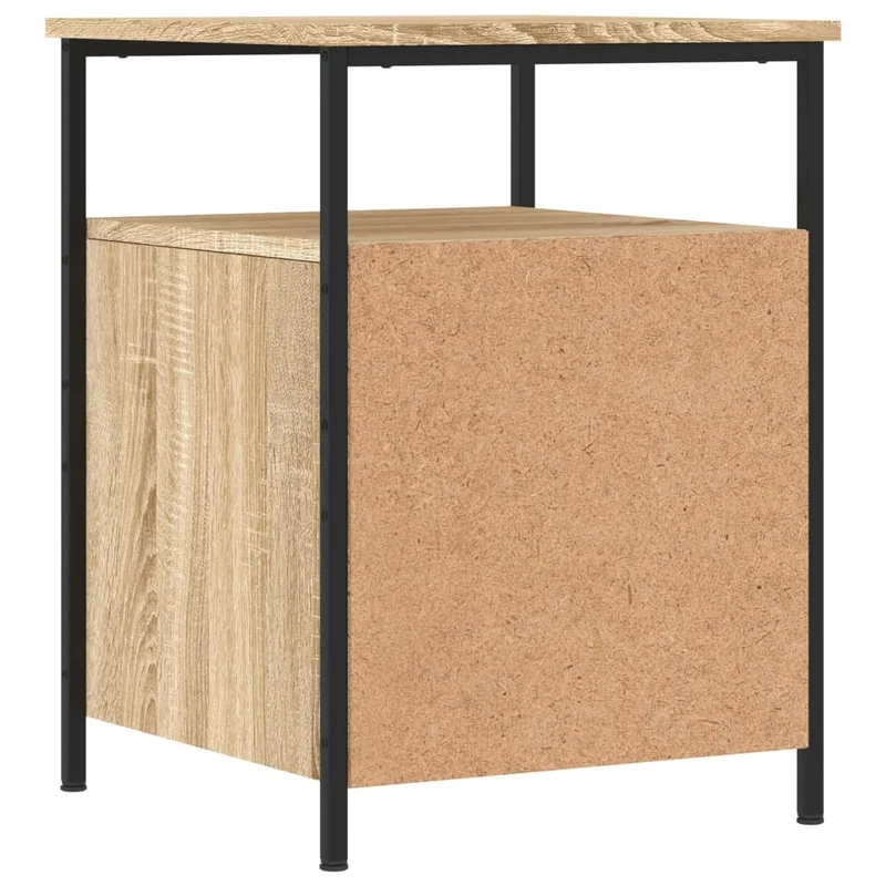 Table de chevet avec deux tiroirs et étagère 44 x 45 x 60 cm bois d'ingénierie couleur chêne et fer DEC033879