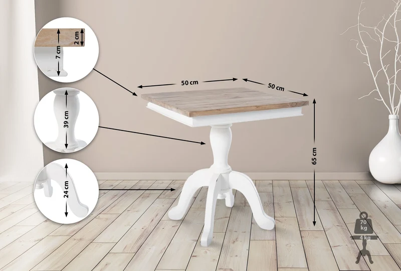 Table d'appoint ronde 50 x 65 x 50 cm en bois de mindi massif et métal blanc design contemporain 10_0009194