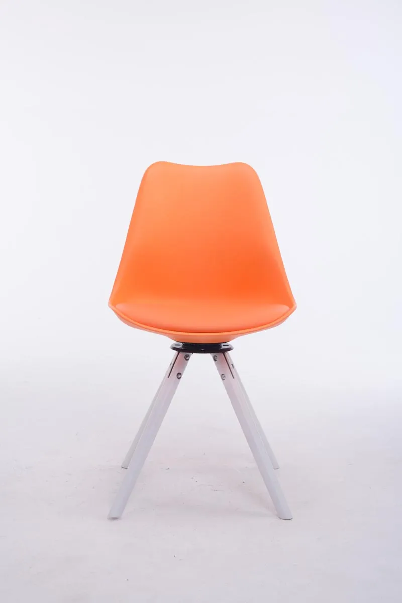 Chaise de salle à manger x1 pivotante en similicuir orange pieds rond bois blanc avec assise 360° 10_0008704