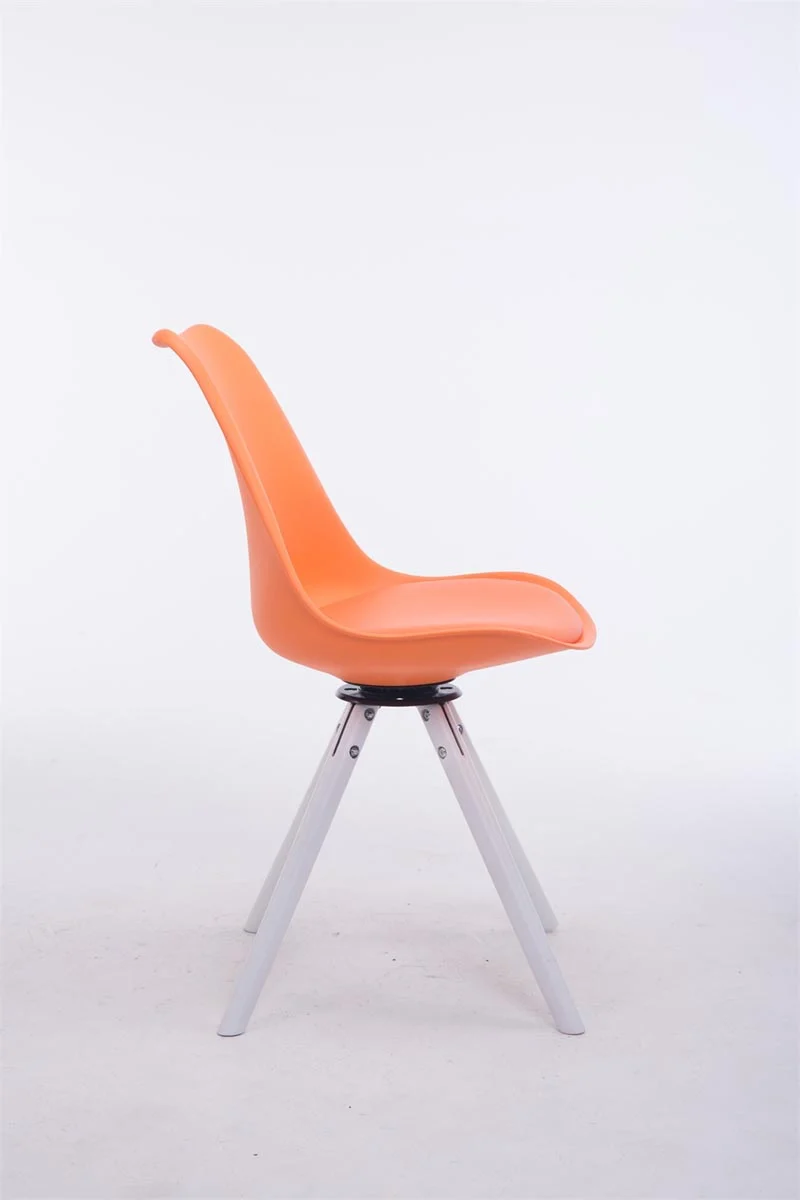 Chaise de salle à manger x1 pivotante en similicuir orange pieds rond bois blanc avec assise 360° 10_0008704