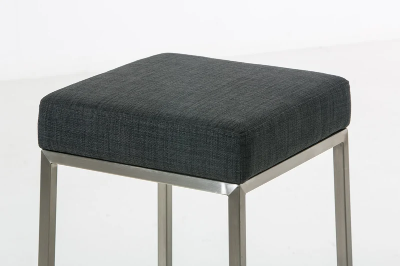 Tabouret de bar x1 avec repose-pieds assises carrées hauteur 80 cm en tissu gris et acier inoxydable 10_0005739