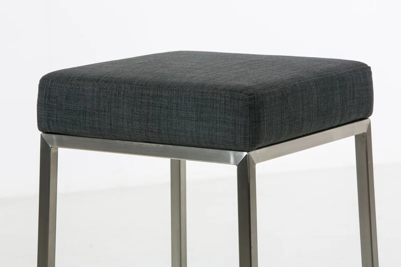Tabouret de bar x1 avec repose-pieds assises carrées hauteur 80 cm en tissu gris et acier inoxydable 10_0005739