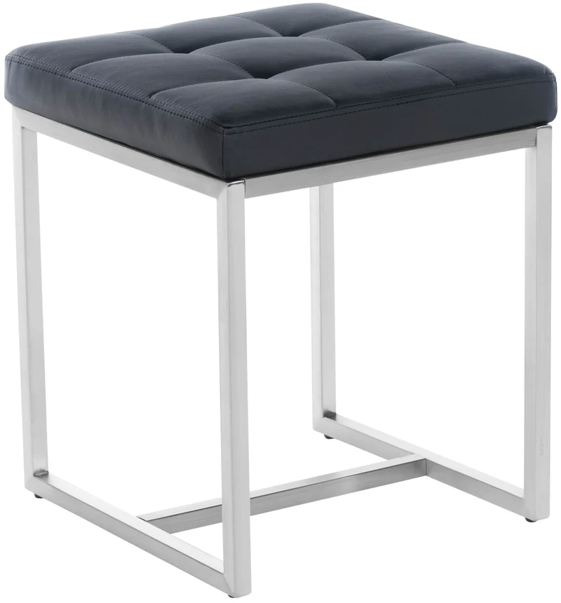 Lot de 2 tabourets bas repose-pieds poufs forme carrée en PVC noir et acier inoxydable 10_0004469