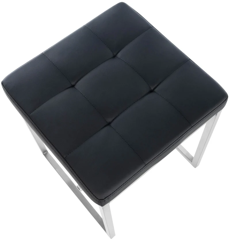 Lot de 2 tabourets bas repose-pieds poufs forme carrée en PVC noir et acier inoxydable 10_0004469