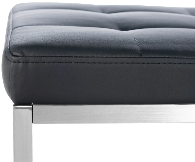 Lot de 2 tabourets bas repose-pieds poufs forme carrée en PVC noir et acier inoxydable 10_0004469