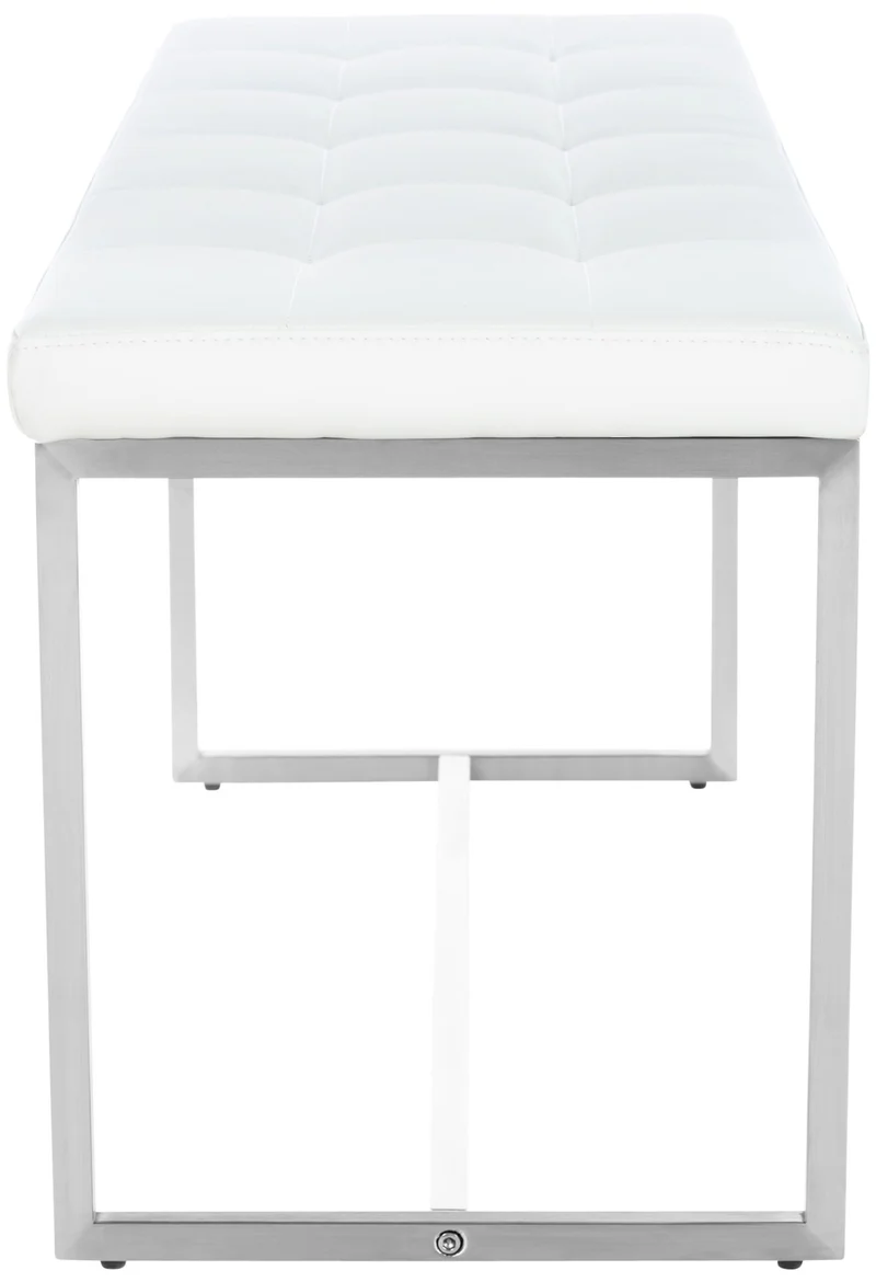 Banc tabouret assise capitonné en synthétique blanc cadre en acier inoxydable 100x40 cm 10_0000917