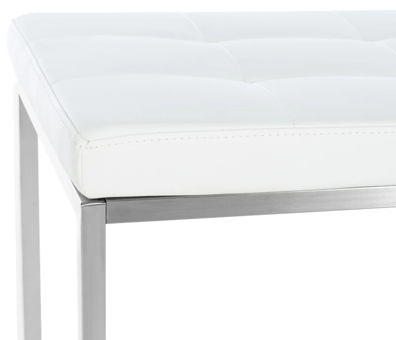 Banc tabouret assise capitonné en synthétique blanc cadre en acier inoxydable 100x40 cm 10_0000917