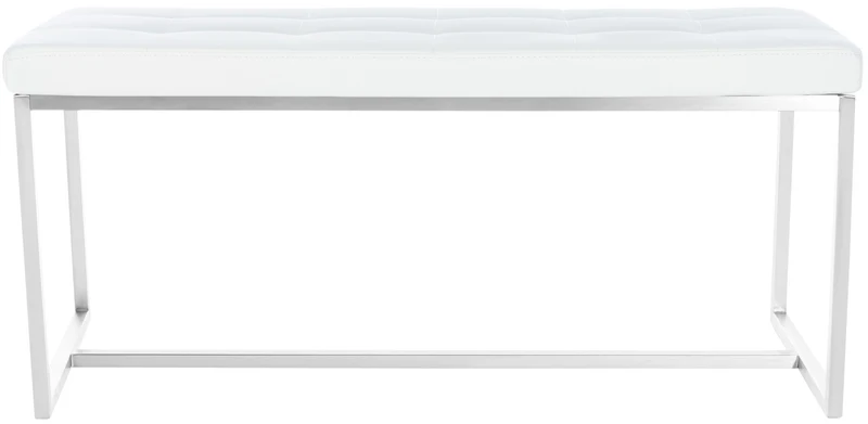 Banc tabouret assise capitonné en synthétique blanc cadre en acier inoxydable 100x40 cm 10_0000917