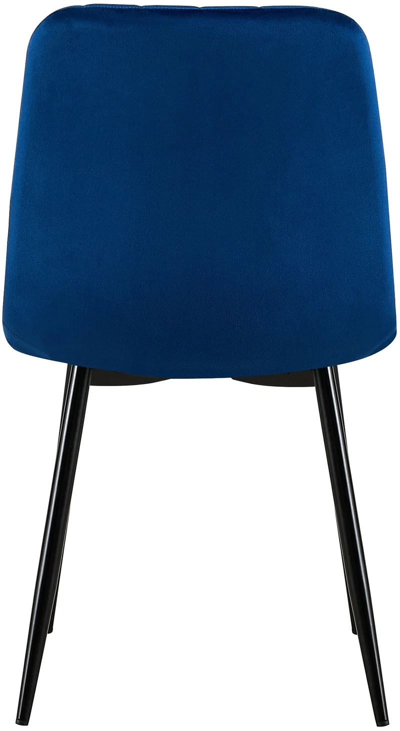 Lot de 4 chaises de salle à manger coutures décoratives verticales assise en tissu velours bleu pieds en métal noir 10_0001862