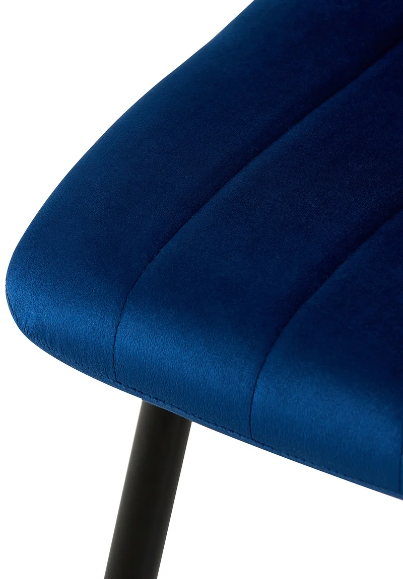 Lot de 4 chaises de salle à manger coutures décoratives verticales assise en tissu velours bleu pieds en métal noir 10_0001862