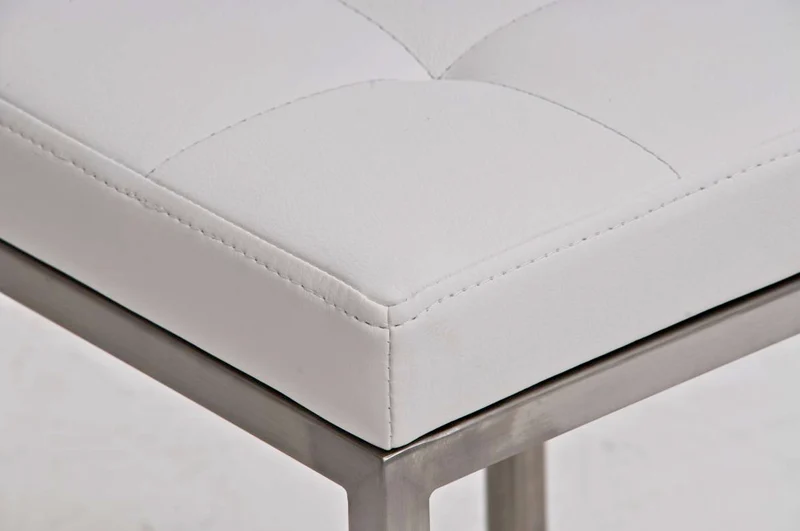 Tabouret bas en synthétique blanc pieds acier inoxydable brossé mat classique et pratique 10_0000586