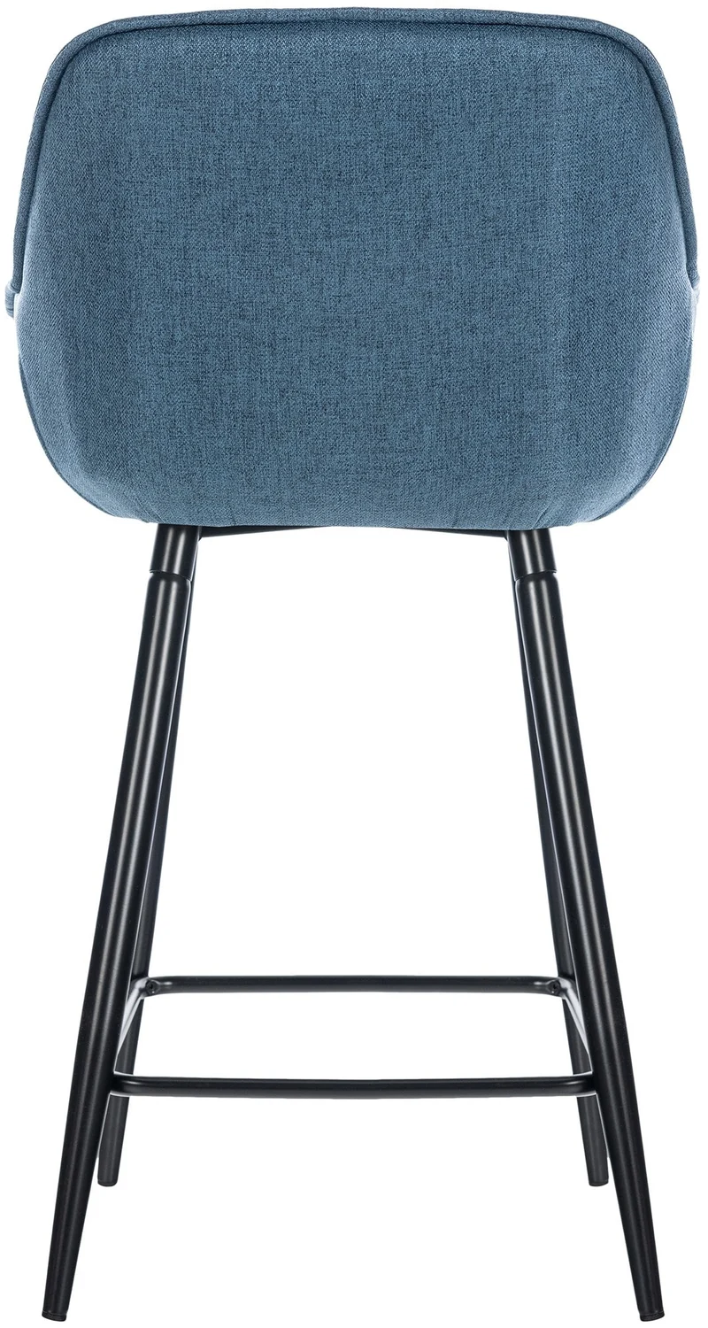 Tabouret de bar x1 moderne en velours bleu assise enveloppante capitonnée pieds métal noir 10_0005621
