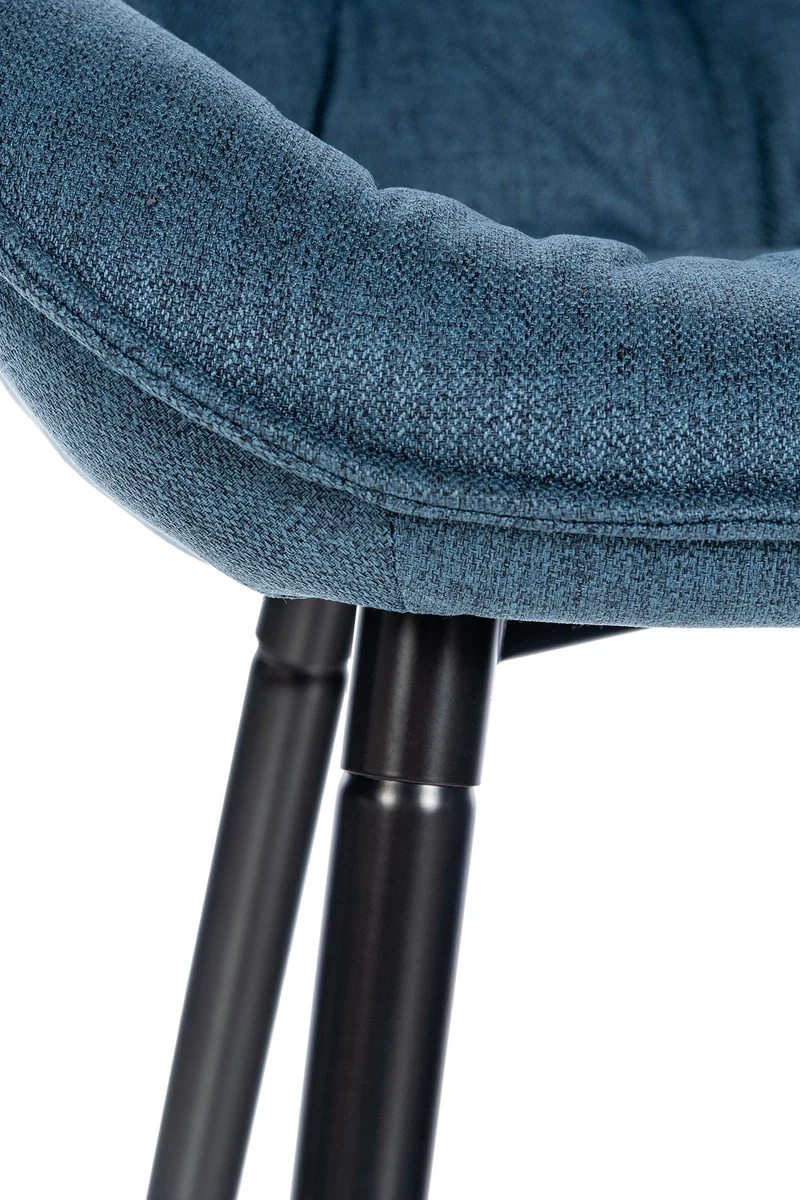 Tabouret de bar x1 moderne en velours bleu assise enveloppante capitonnée pieds métal noir 10_0005621