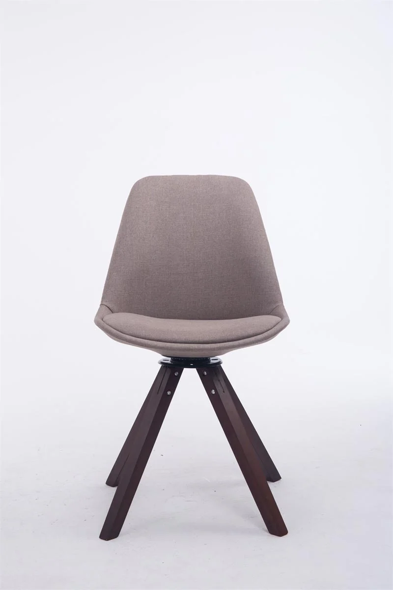 Chaise de salle à manger visiteur pivotante en tissu taupe et bois noyer avec assise 360° 10_0008839