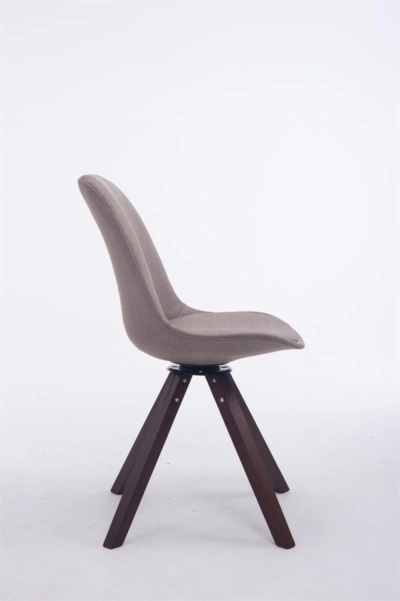 Chaise de salle à manger visiteur pivotante en tissu taupe et bois noyer avec assise 360° 10_0008839